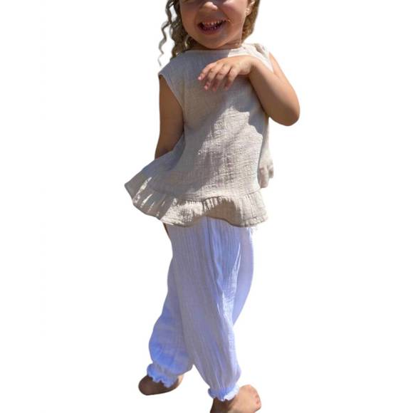 NEW VIGNETTE girl's isabella gauze pants in white - Picture 3 of 3